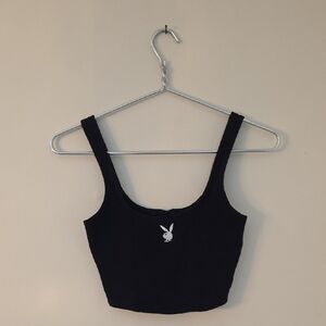 PLAYBOY Black Crop Top with Iconic Logo